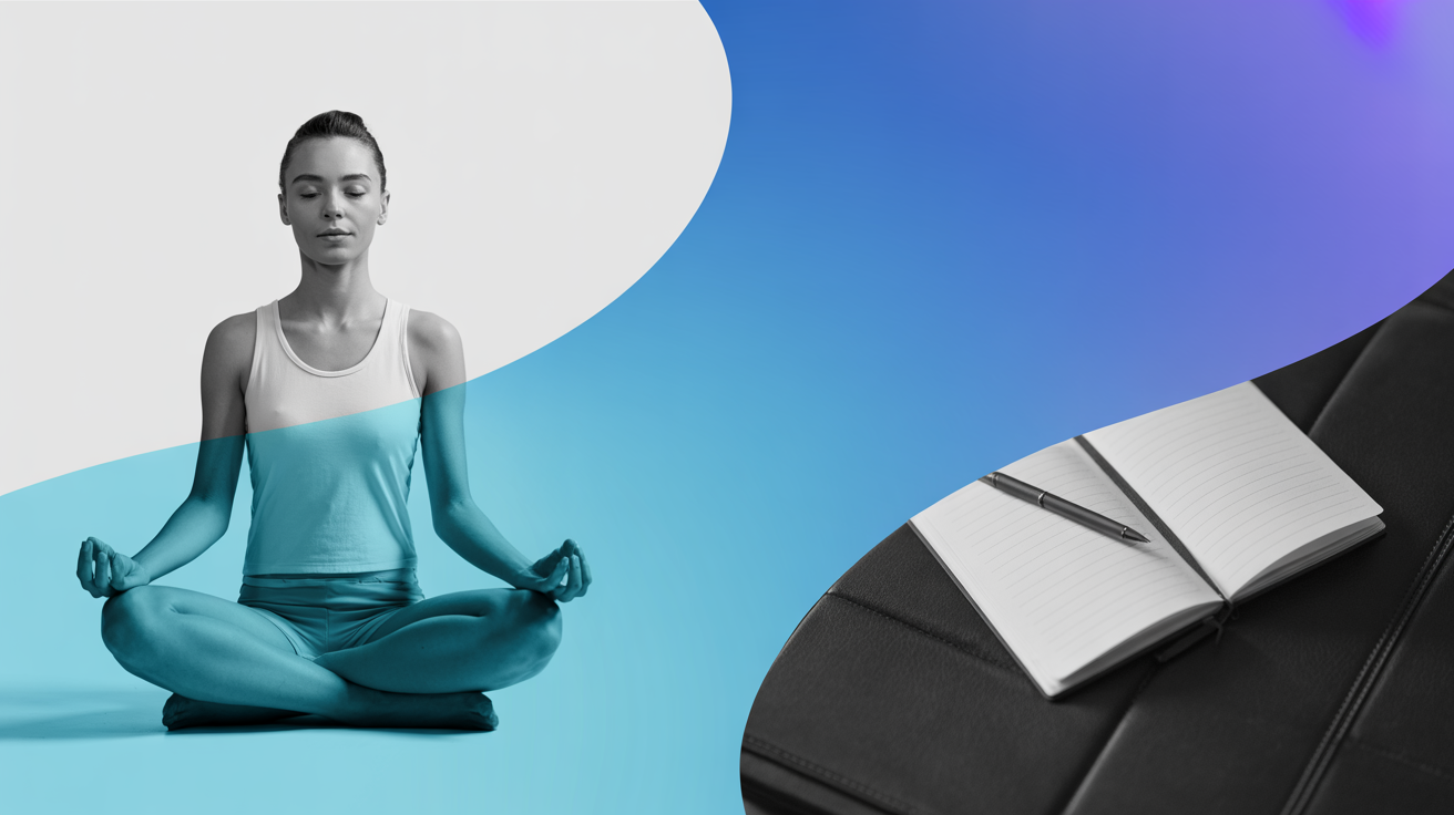 Meditation and journaling comparison - person meditating and journal with pen
